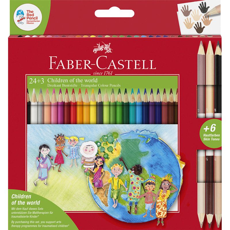 Foto van Kleurpotloden faber-castell grip, ""children of the world"" in kartonnen etui á 24+3 stuks