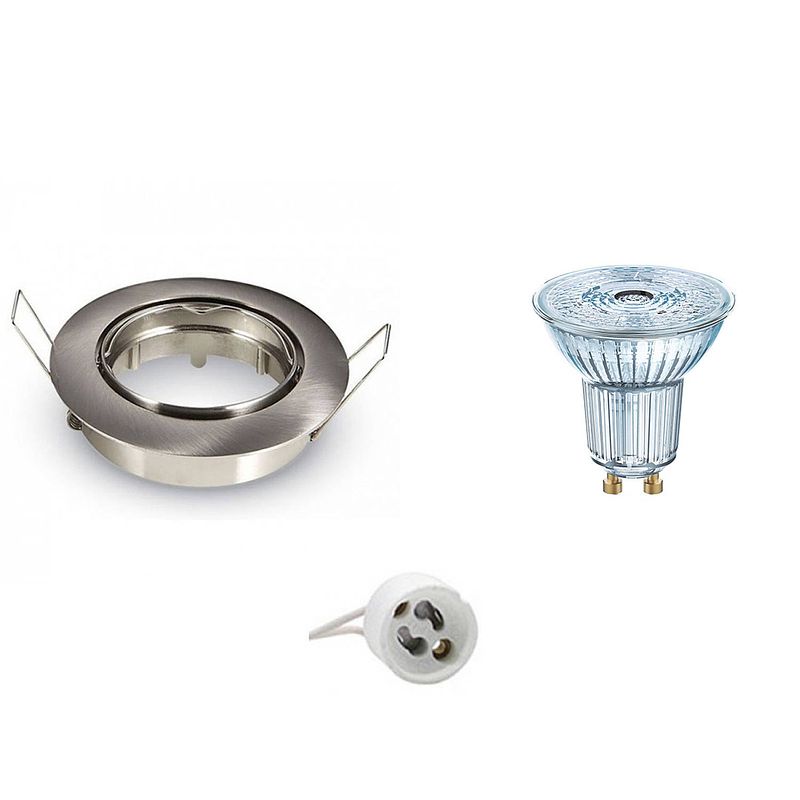 Foto van Led spot set - osram parathom par16 930 36d - gu10 fitting - dimbaar - inbouw rond - mat chroom - 5.5w - warm wit 3000k