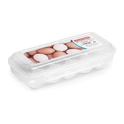 Foto van Eierdoos - koelkast organizer eierhouder - 10 eieren - transparant - kunststof - 27 x 12,5 cm - vershoudbakjes