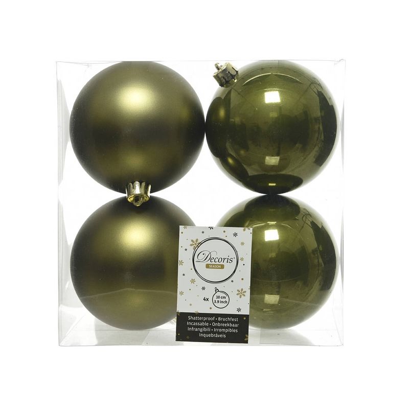 Foto van Kerstballen plastic glans-mat dia 10 cm mosgroen