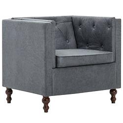 Foto van The living store chesterfield fauteuil - grijs - 72 x 68 x 70 cm - houten frame - stoffen bekleding