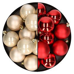 Foto van 24x stuks kunststof kerstballen mix van champagne en rood 6 cm - kerstbal