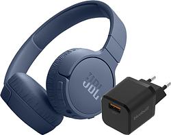 Foto van Jbl tune 670nc blauw + bluebuilt quick charge oplader met usb a poort 18w zwart