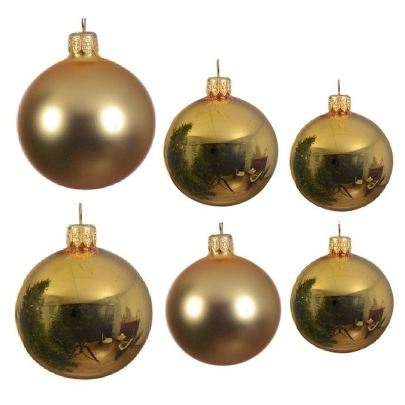 Foto van Glazen kerstballen pakket goud glans/mat 16x stuks diverse maten - kerstbal