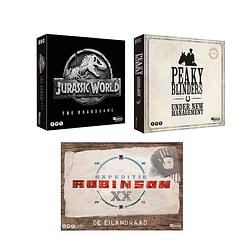 Foto van Spellenset - 3 stuks - jurassic world the boardgame & peaky blinders & expeditie robinson de eilandraad