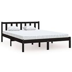 Foto van Vidaxl bedframe massief grenenhout zwart 135x190 cm 4ft6 double