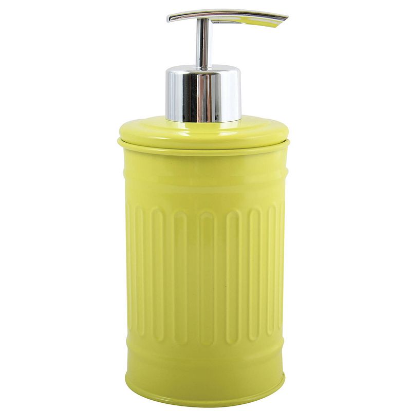 Foto van Msv zeeppompje/dispenser - industrial - metaal - appelgroen - 7.5 x 17 cm - 250 ml - zeeppompjes