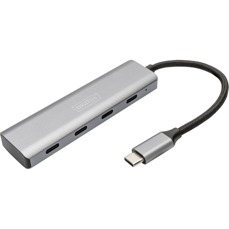 Foto van Digitus da-70246 usb 3.1 gen 1-hub 4 poorten met aluminium behuizing donkergrijs