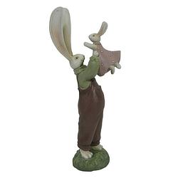 Foto van Clayre & eef decoratie beeld konijn 10*7*25 cm bruin kunststof decoratief figuur paashaas woonaccessoires groen