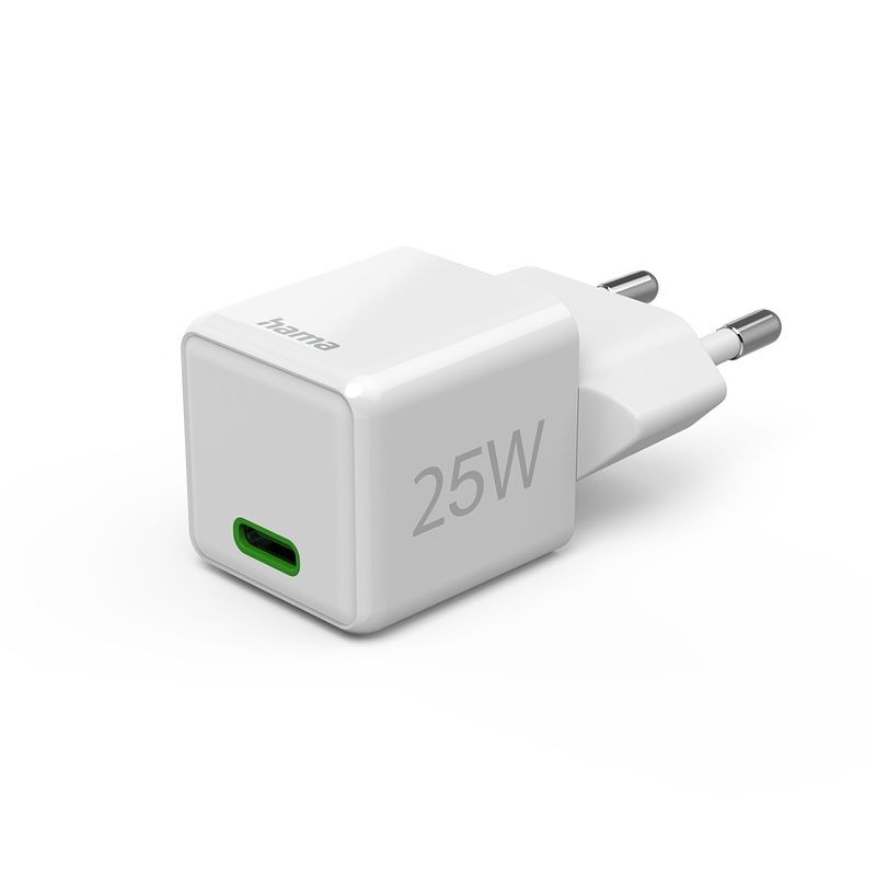 Foto van Hama fast charger usb-c pd/qualcomm® super-mini charger 25 w oplader wit