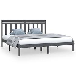 Foto van The living store massief grenenhouten bedframe - grijs - 205.5 x 185.5 x 31 cm - 180 x 200 cm (6ft super king) -