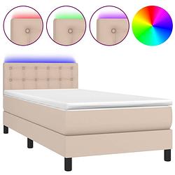 Foto van The living store boxspring bed - cappuccino - kunstleer - 203 x 100 x 78/88 cm - inclusief matras en led