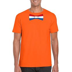 Foto van Oranje t-shirt met hollandse vlag strikje heren - oranje koningsdag/ holland supporter kleding xl