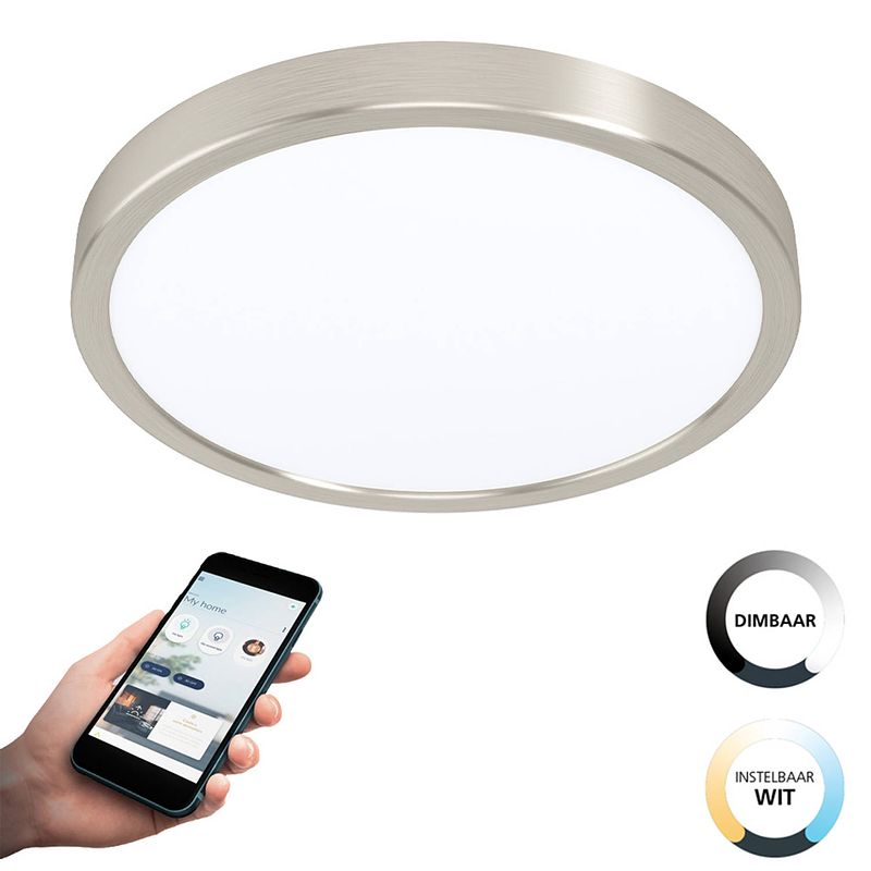 Foto van Eglo connect.z fueva-z smart opbouwlamp - ø 28,5 cm - grijs/wit - instelbaar wit licht - dimbaar - zigbee