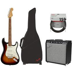 Foto van Fender player stratocaster sunburst pf + versterker + kabel + gigbag