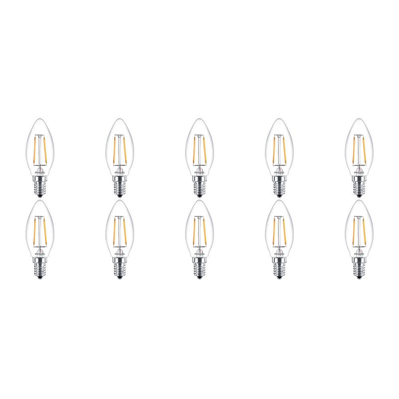 Foto van Philips - led lamp 10 pack filament - classic ledcandle 827 b35 cl - e14 fitting - 2w - warm wit 2700k vervangt 25w