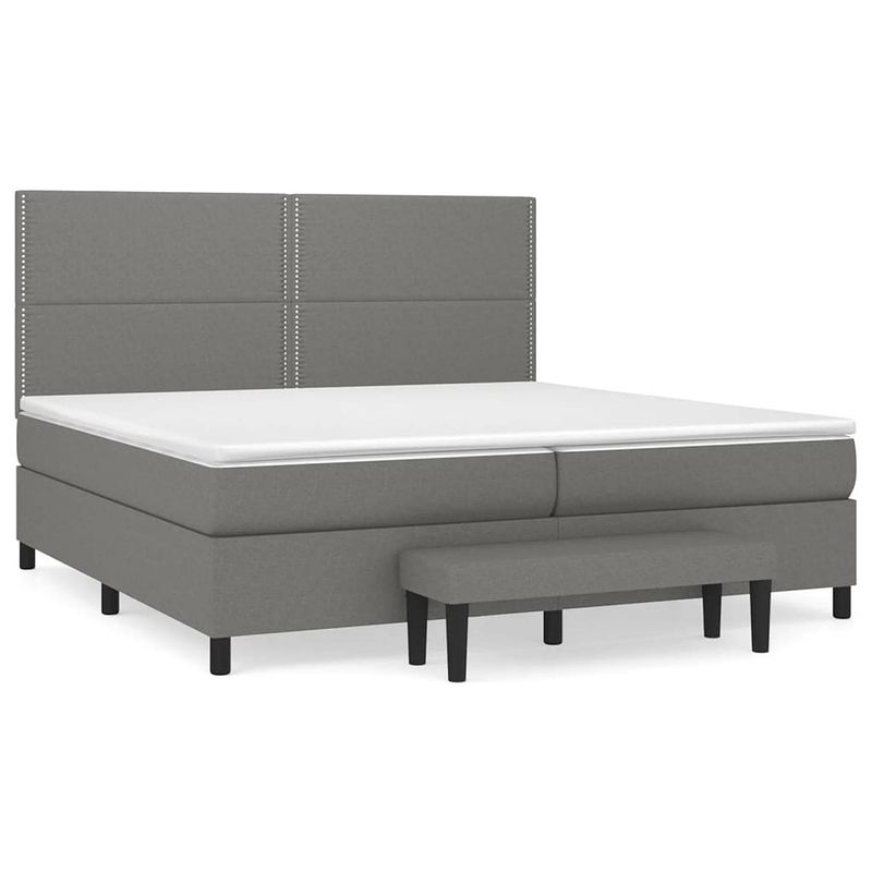 Foto van The living store boxspringbed luxe - donkergrijs - 203x200x118/128 cm - incl - pocketvering matras en topmatras -