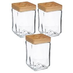 Foto van 3x stuks voorraadbussen/voorraadpotten 1,7l glas met houten deksel - voorraadpot