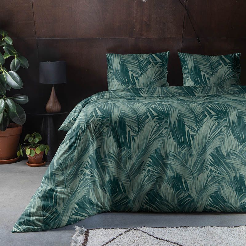 Foto van Dekbedovertrek vintage palm - tweepersoons (200x200 cm) - groen microvezel - dessin: - luna bedding - dekbed-discounter.nl