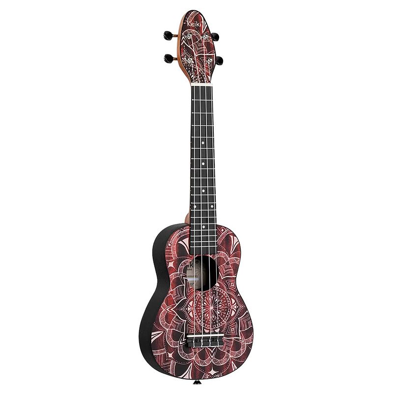 Foto van Ortega keiki k2ss-rkc soprano size ukulele red kaleidoscope sopraan ukelele set