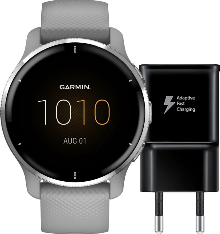 Foto van Garmin venu 2 plus grijs + samsung adaptive fast charging oplader met usb a poort 15w