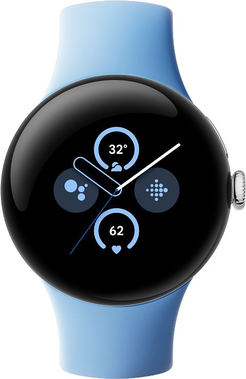 Foto van Google pixel watch 2 zilver/blauw