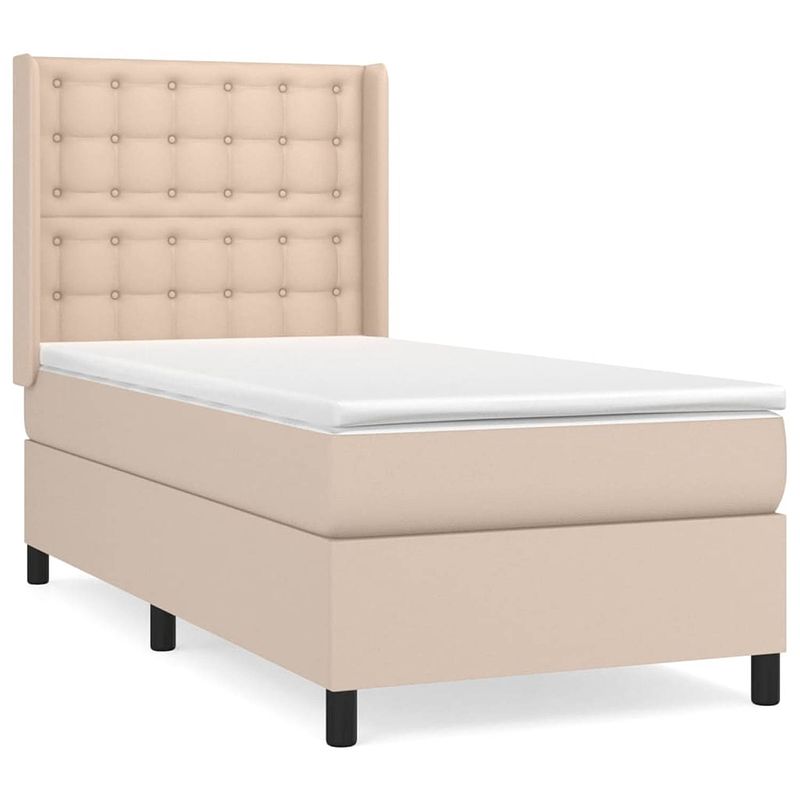 Foto van The living store boxspringbed - cappuccino - kunstleer - 203 x 83 x 118/128 cm - pocketvering matras