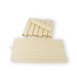 Foto van 8x anti-schimmel beige badmat rubber badkamer mat diameter:102cm douchemat 36cm*76cm