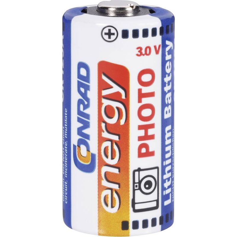 Foto van Conrad energy cr123 cr123a fotobatterij lithium 1300 mah 3 v 1 stuk(s)