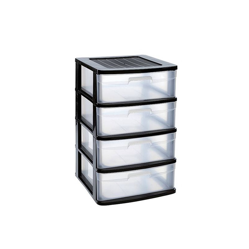 Foto van Ladeblok/bureau organizer met 4x lades zwart/transparant l40 x b39 x h65 cm - ladeblok