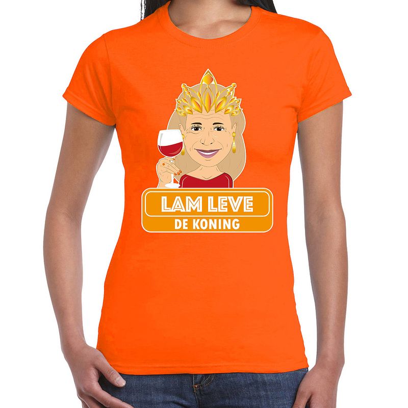 Foto van Oranje koningsdag t-shirt - lam leve de koning - maxima - dames s - feestshirts