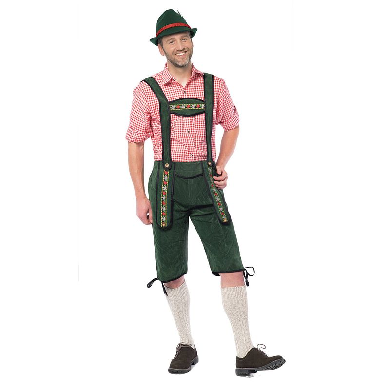 Foto van Oktoberfest oktoberfest overknee lederhosen donker groen voor heren 50 (m) - carnavalsbroeken