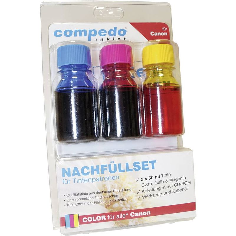 Foto van Compedo mrefill07 cartridge navulset geschikt voor apparatuur (merk): canon cyaan, magenta, geel inkthoeveelheid totaal: 150 ml