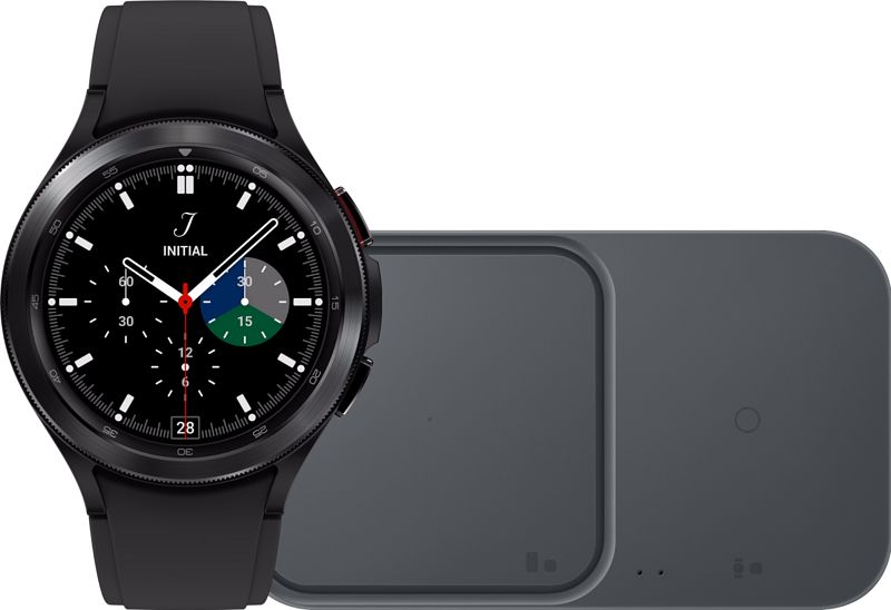 Foto van Samsung galaxy watch4 classic 46 mm zwart + duo draadloze oplader 15w zwart