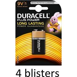 Foto van Duracell plus power 9v alkaline batterij - 4 stuk (4 blisters a 1 st)