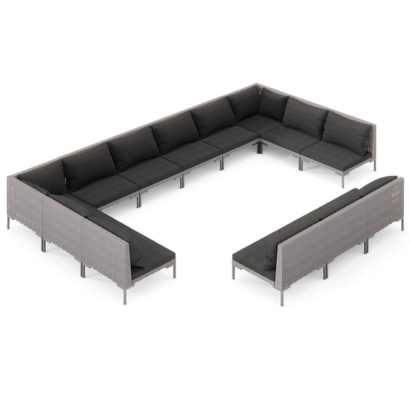 Foto van Vidaxl 13-delige loungeset met kussens poly rattan donkergrijs