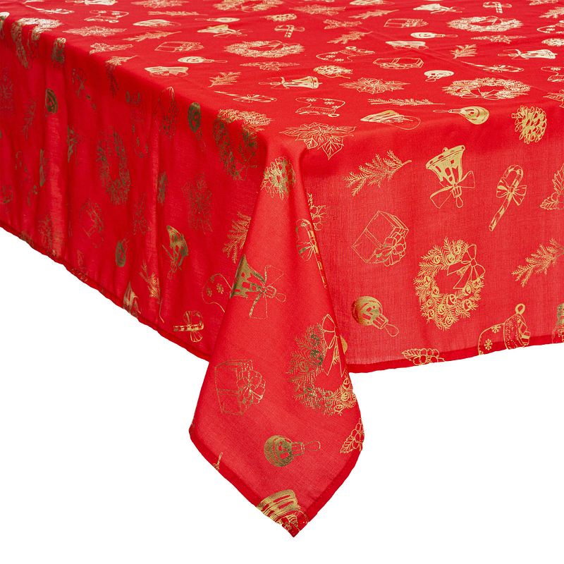 Foto van Feeric christmas tafelkleed kerst - rood/goud -polyester -240 x 140 cm - tafellakens