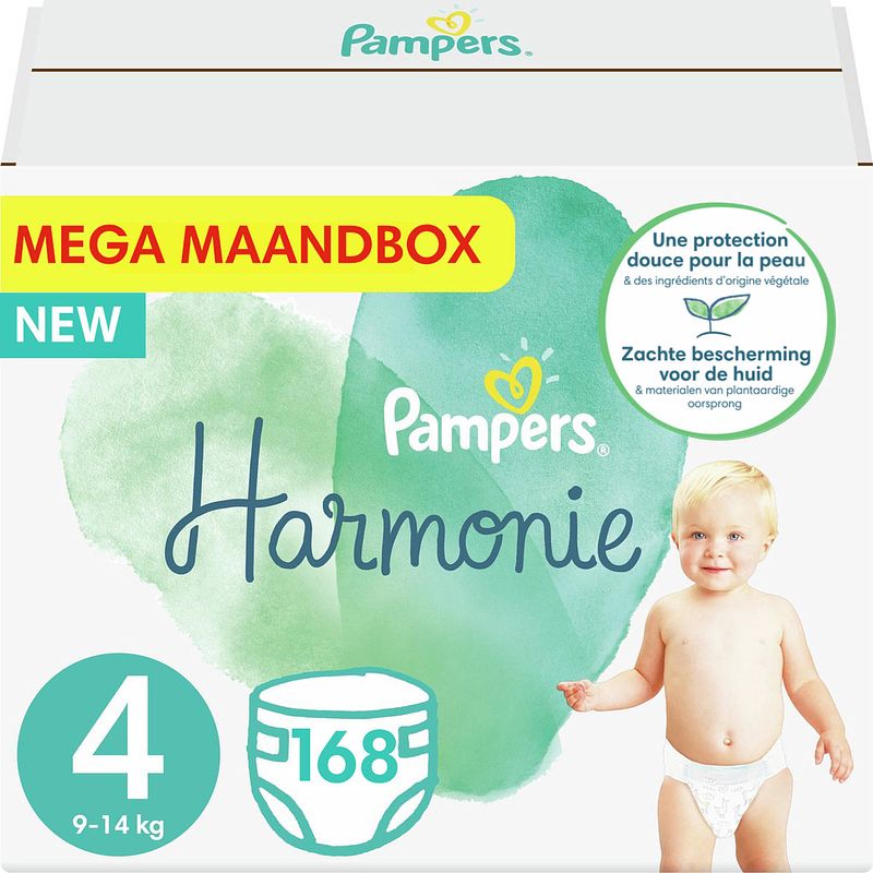 Foto van Pampers - harmonie pure - maat 4 - mega maandbox - 168 luiers