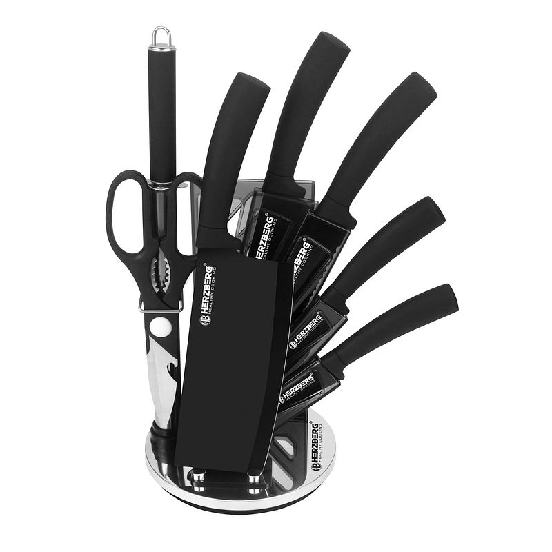 Foto van Herzberg 8 pieces knife set with acrylic stand-black
