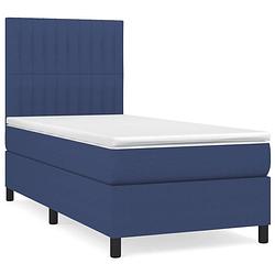 Foto van The living store boxspringbed - blauw - 203 x 90 x 118/128 cm - pocketvering matras en huidvriendelijk topmatras