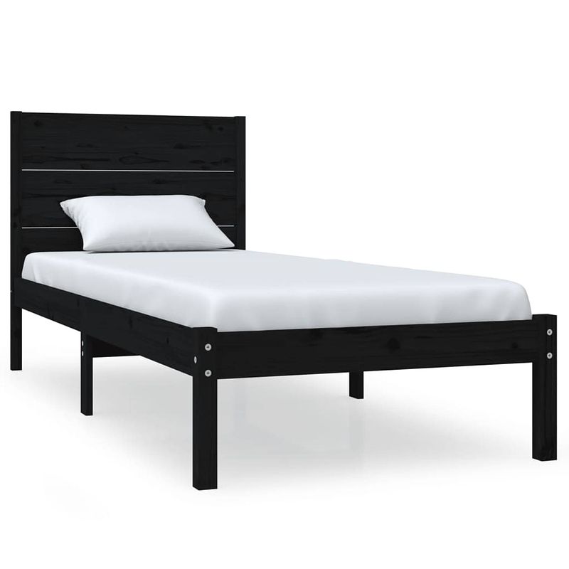 Foto van The living store houten bedframe - klassieke - massief grenenhout - 205.5 x 95.5 x 100 cm - zwart