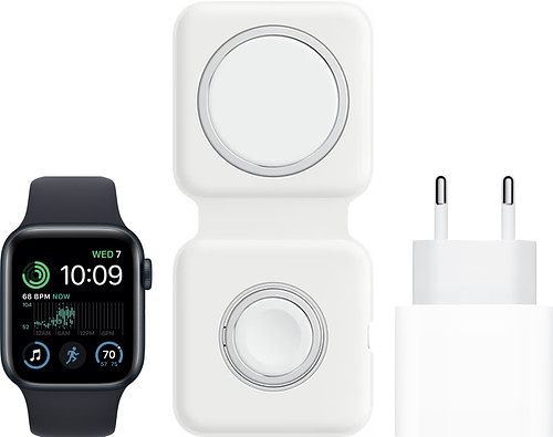 Foto van Apple watch se (2022) 40mm midnight aluminium midnight sportband + magsafe oplaadpakket