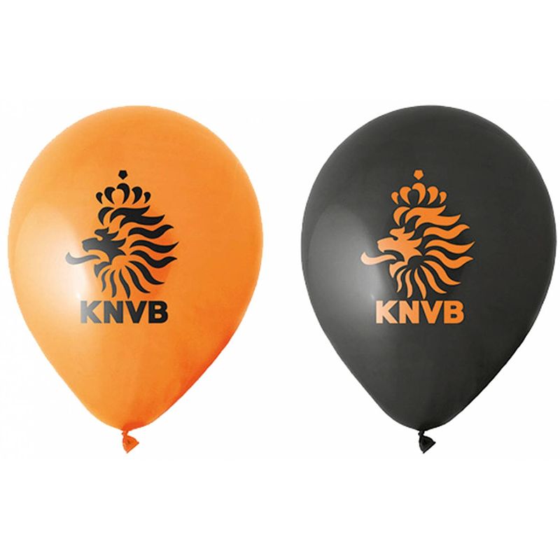 Foto van 40x stuks oranje en zwarte knvb voetbal ballonnen - ballonnen