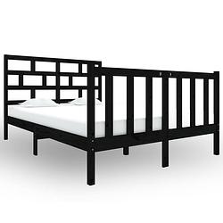 Foto van The living store houten bedframe - grenenhout - 195.5 x 125.5 x 69.5 cm - zwart