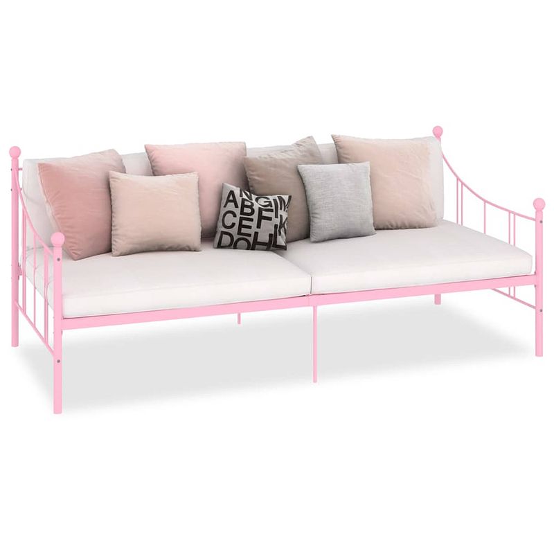 Foto van The living store slaapbank - metalen frame - roze - 208 x 95 x 83 cm - geschikt voor 90 x 200 cm matras - montage