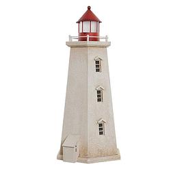 Foto van Maritieme decoraties beeldje vuurtoren - hout - 23 x 49 cm - wit/rood - met led lampje - beeldjes