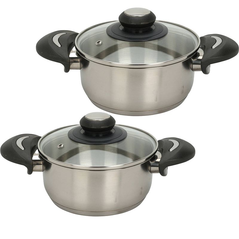 Foto van Excellent houseware kookpannen set - 2x - glazen deksel - rvs - 3.5 en 5.4 liter - kookpannen