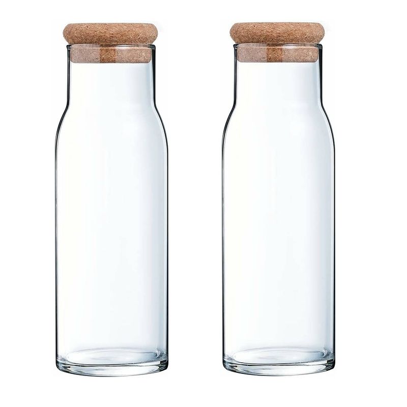 Foto van Migros cucina & tavola glazen karaf met kurkstop voor water, sap, melk - 1000 ml - 2 stuks