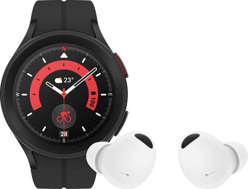 Foto van Samsung galaxy watch5 pro 4g zwart 45mm + samsung buds2 pro wit