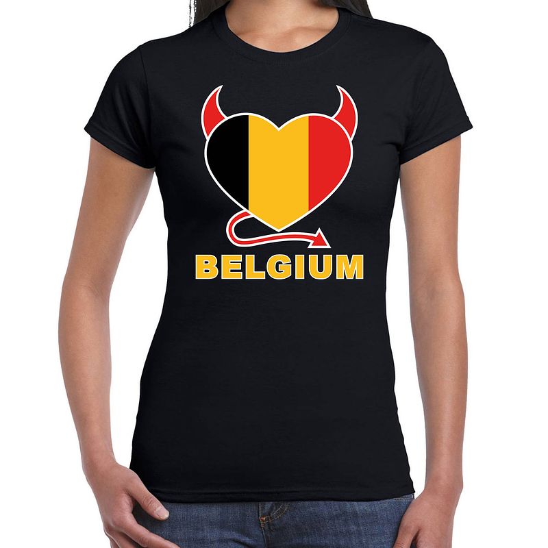 Foto van Zwart fan shirt / kleding belgium hart ek/ wk voor dames 2xl - feestshirts